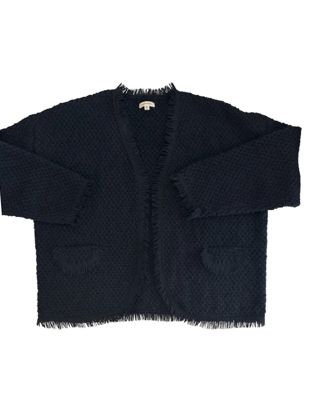 Max Studio | Black Fringe Boucle Knit Cardigan | Size XL